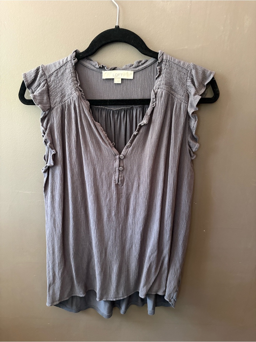 LOFT Gray Ruffle Sleeve V-Neck Camisole